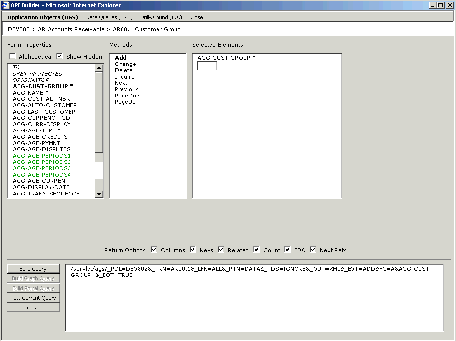 Form clip: API Builder showing Transaction selection options