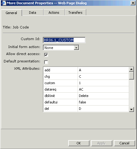 Form clip: Form custom options, General tab