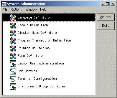 Form clip: The Infor Lawson System Administration menu