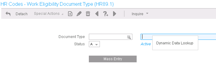 Screen capture: HR89.1 - Accessing the Dynamic Data Lookup window