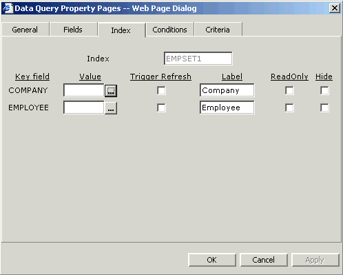 Form clip: Data Query dialog showing Index tab