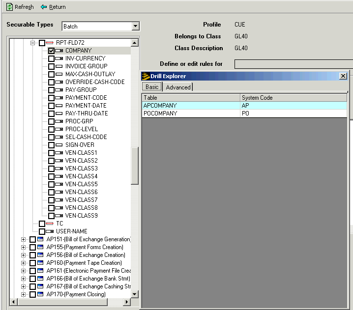 Screen clip: Determining which file is associated with a securable object (Drill Explorer Basic tab)