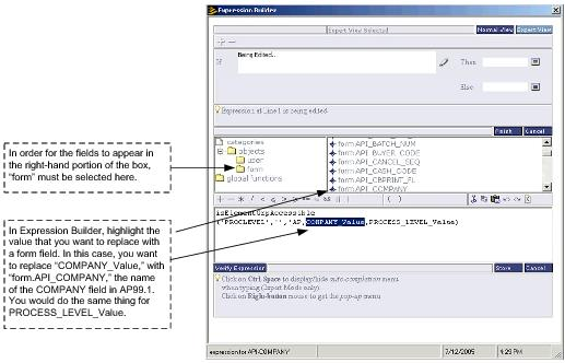 Screen shot: isElementGroupAccessible function being edited in Expression Builder