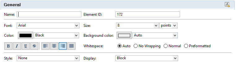 General tab in Property Editor palette