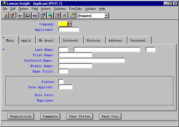 Screen capture: Form tab example