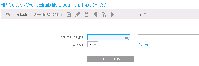 Screen capture: HR89.1 Work Eligibility Document Type