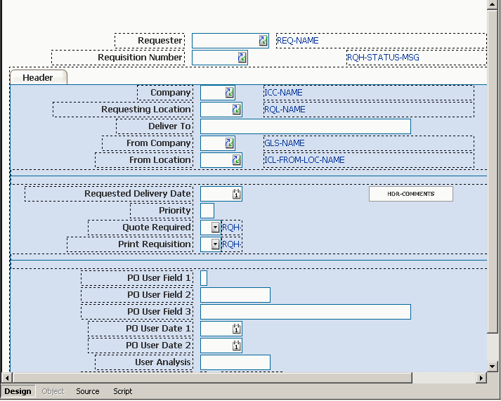 Form clip: Object view (Requisitions form used as an example)