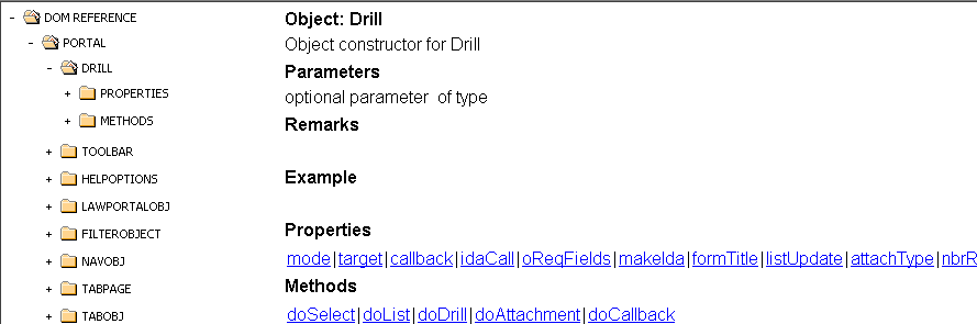 Screen clip (partial): Objects Viewer showing information about the Drill object