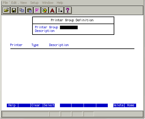 Form clip: The Printer Group Definition form