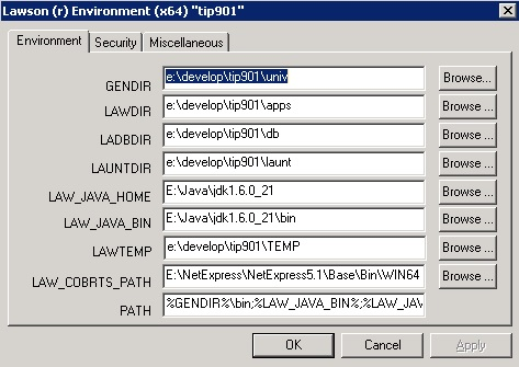 Form clip: laconfig Environment settings