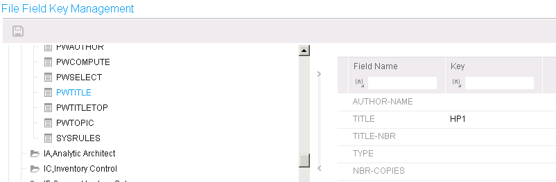 Screen capture: File Field Key Management window - Enabling key`