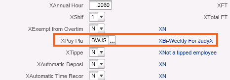 In the example HR11.1 Pay tab, PRO_DESCRIPTION="Bi-Weekly For Judy" is translated to "Bi-Weekly for JudyX"