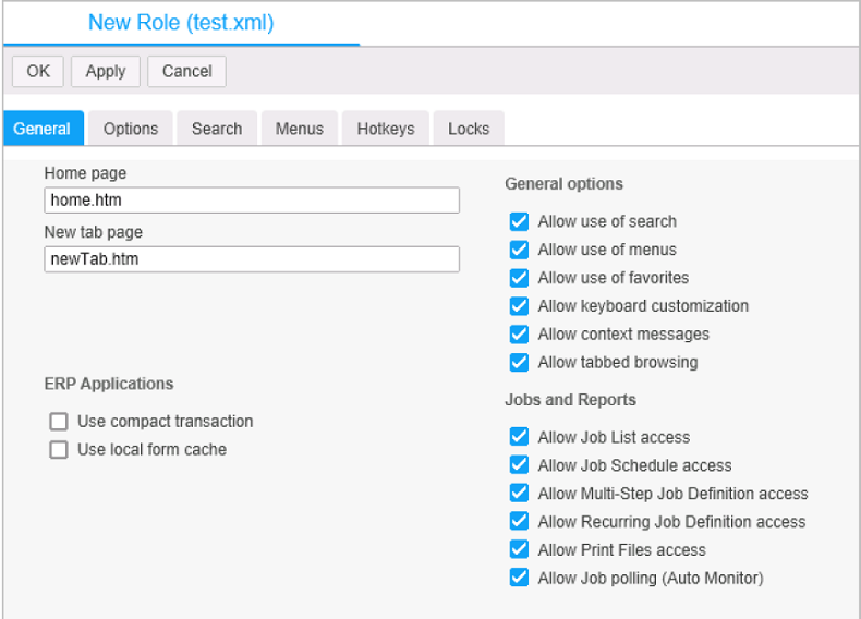 New Role, General tab