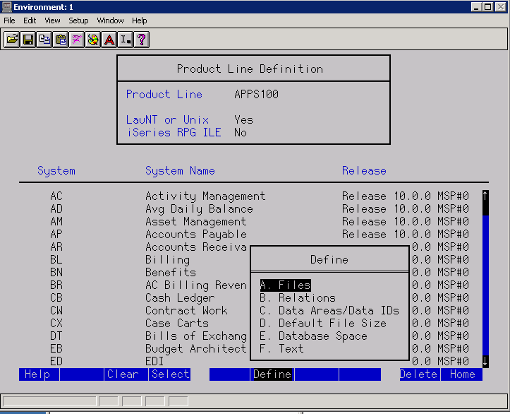 Form clip: The Database Definition (dbdef) and Define Menu