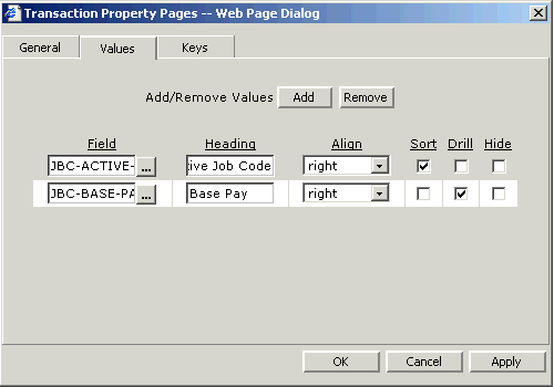 Form clip: Transaction Query Values tab