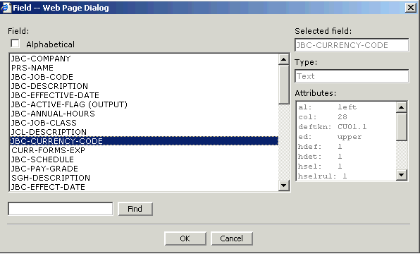 Form clip: Wizard Designer field information dialog