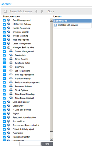 Subscriptions pane showing bookmarks (closed book icon) and sub-bookmarks (open book icon)