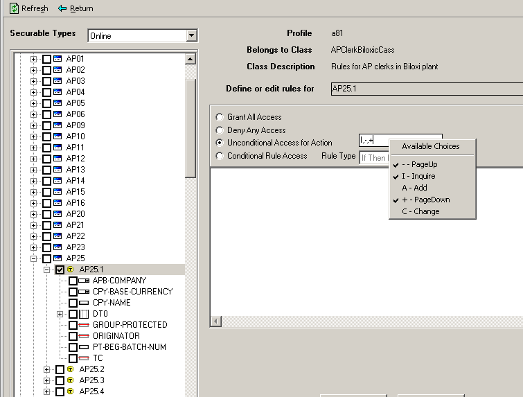 Screen clip: Writing a simple "unconditional access for action" rule for AP25.1