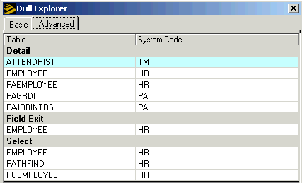 Form clip: Drill Explorer Advanced tab