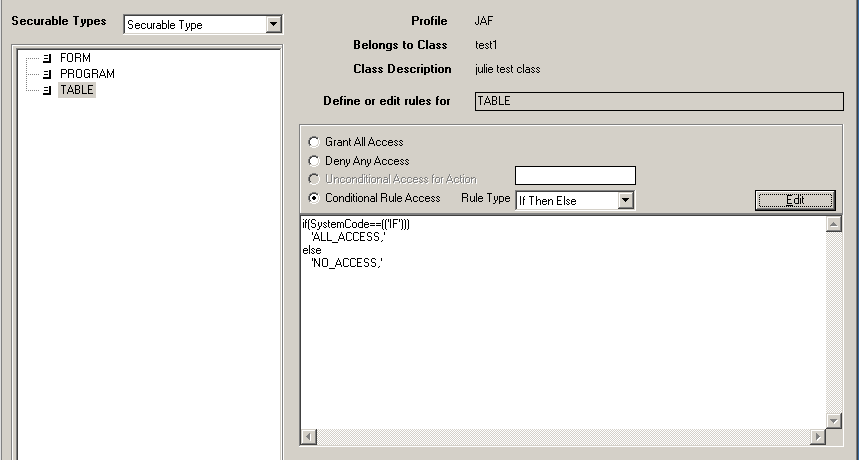 Form clip: Granting access to all tables in system code IF