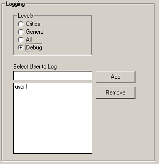 Form clip: Selecting a user to log and changing logging level