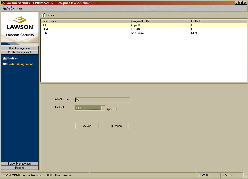 Form clip: Profile Assignment form