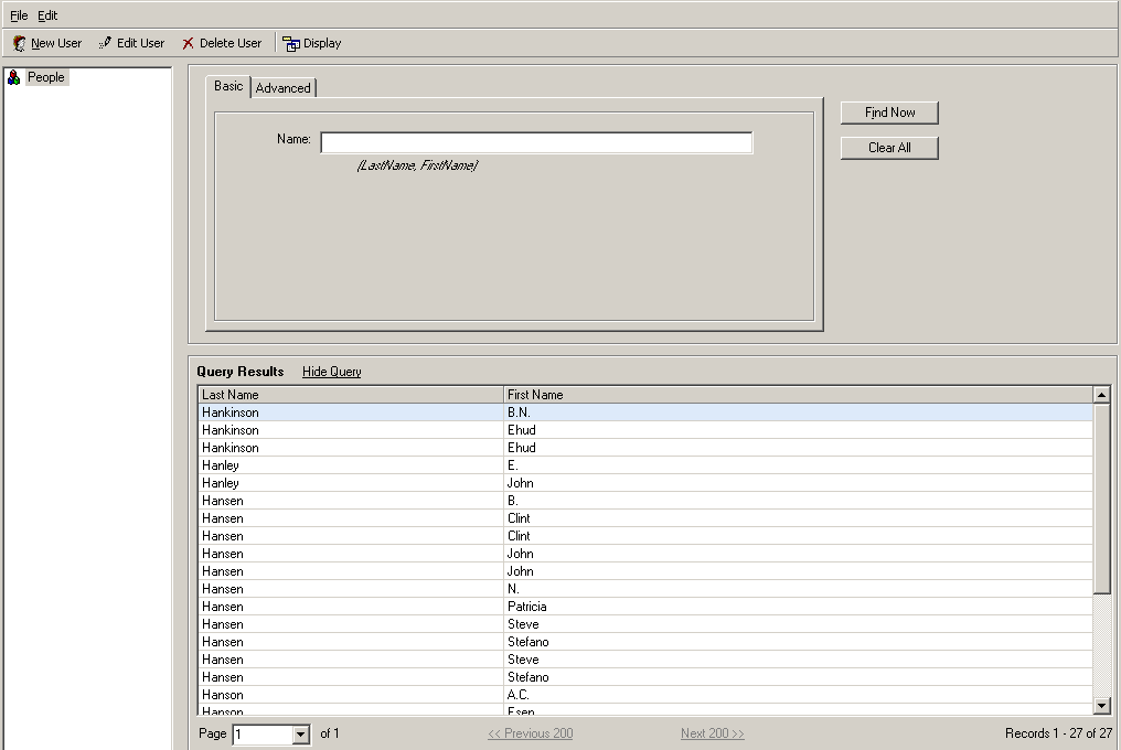 Form clip: Main user maintenance and query form