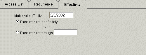 Form clip: Date/Time Rule Builder, Effectivity tab