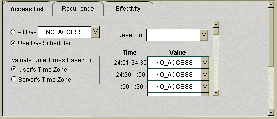 Form clip: Date/Time Rule Builder, Access List tab