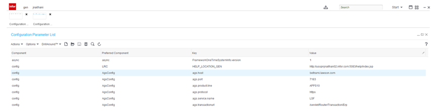 Key and Values for configuration parameter