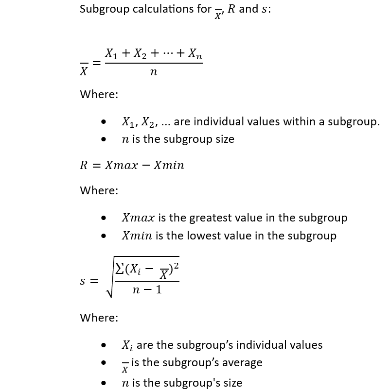 subgroup calculations for x bar, R and S