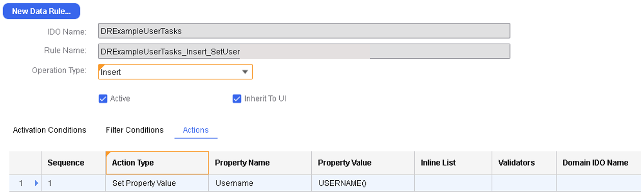 Scenario Example 2 - Actions tab
