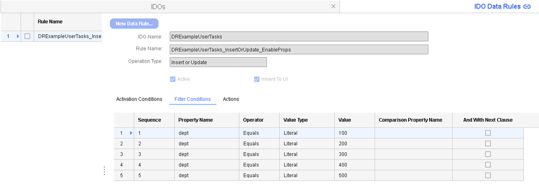 Scenario Example 1 - Filter Conditions tab