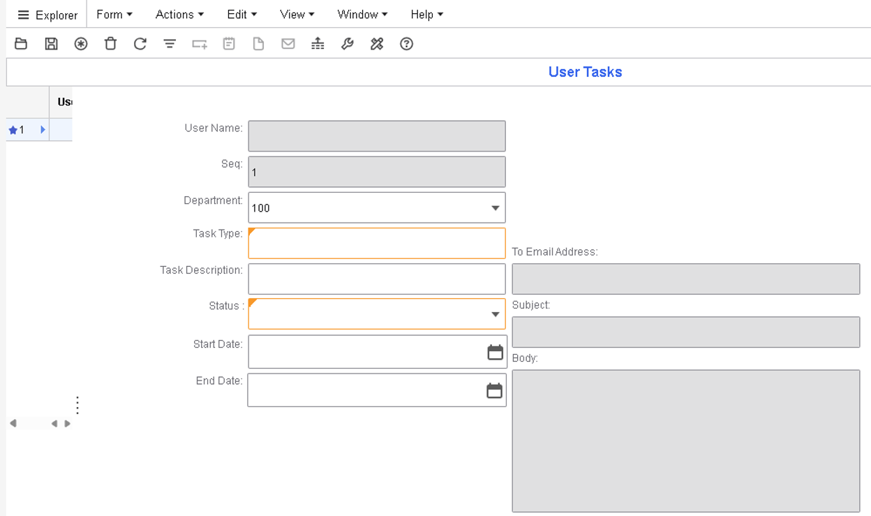 Scenario Example 1 - User Tasks form