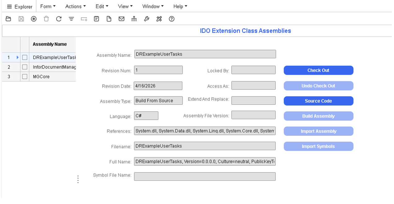 Appendix A: IDO Extension Class Assemblies form