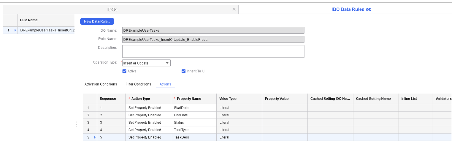 Scenario Example 1 - Actions tab