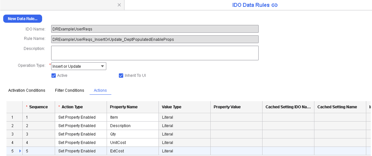 Scenario Example 5 - Actions tab