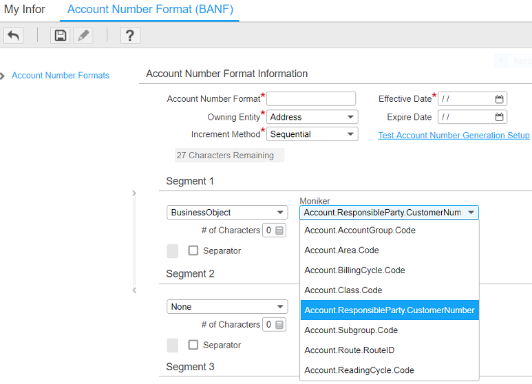 Customer number in Account Number Format