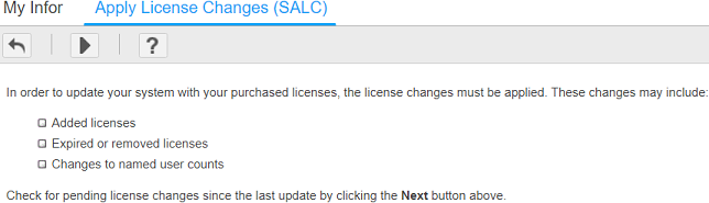 Apply License Changes form