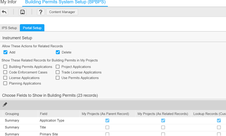Portal Setup tab in Building Permits System Setup
