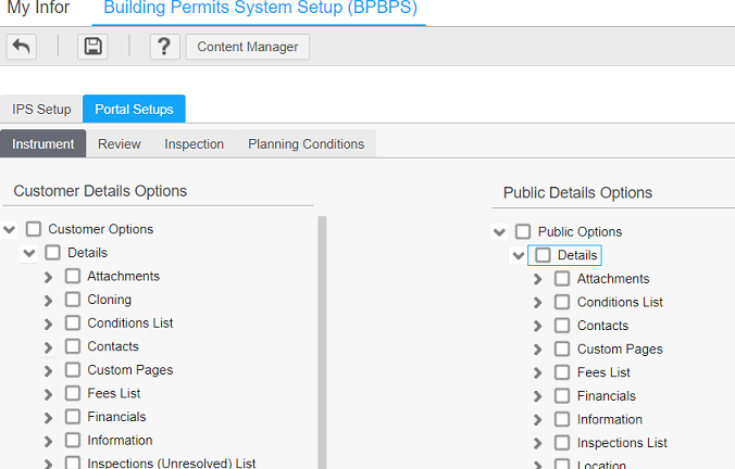 New portal settings in Building Permits System Setup