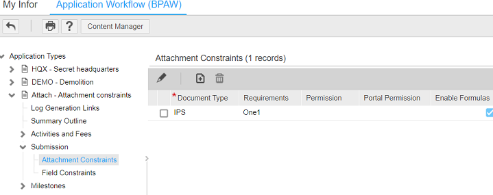Attachment constraints in Application Workflow