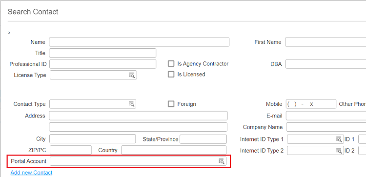 Portal Account field in contact search