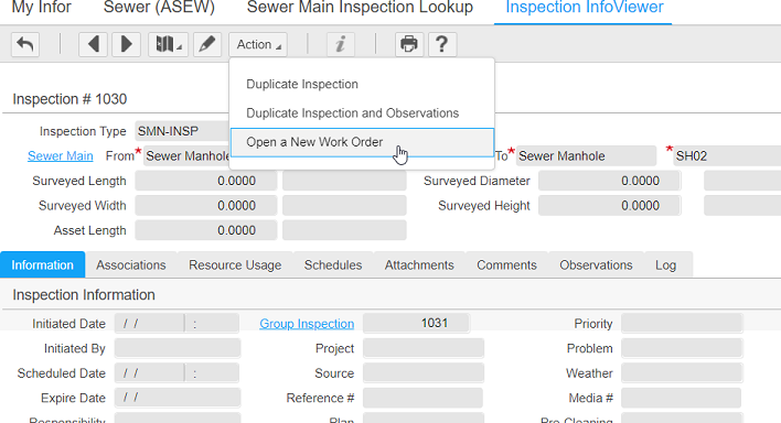 Creating a work order from an asset inspection