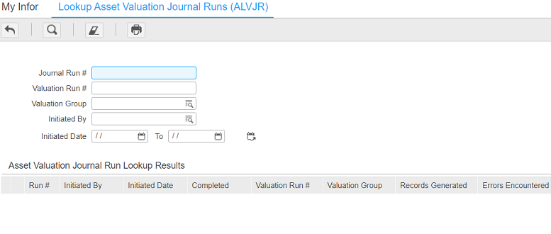 Lookup Asset Valuation Journal Runs