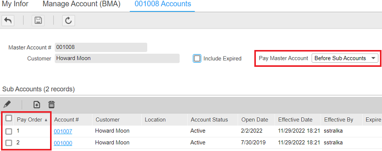 Pay order for aggregate sub accounts