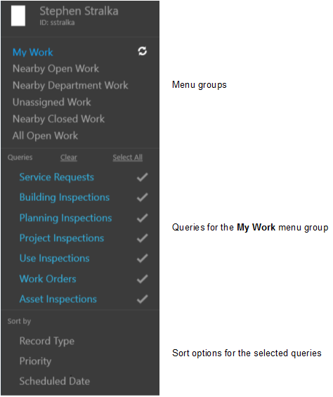 mixed work list in mobile app menu