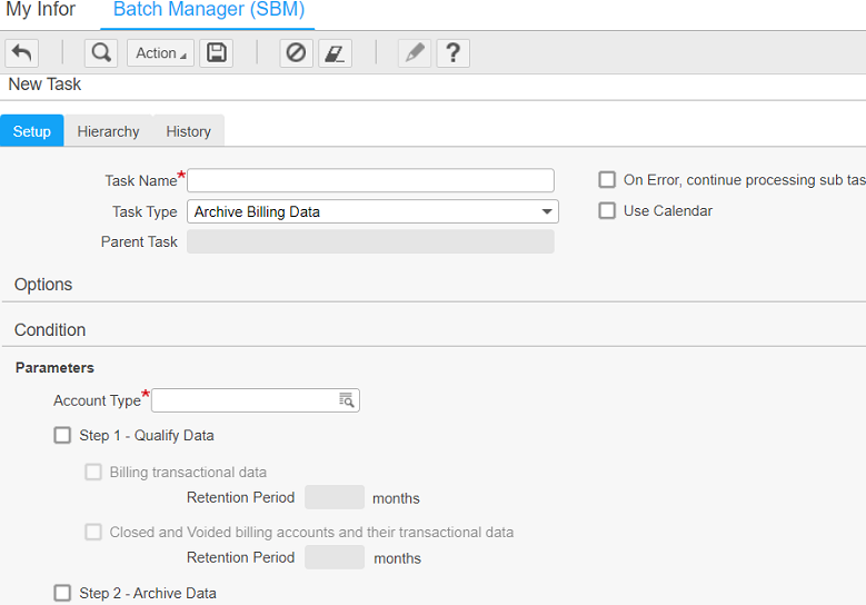 Archive Billing Data task in Batch Manager