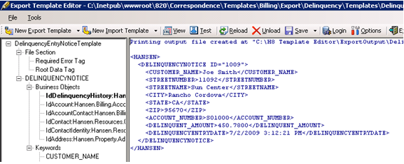 sample export template