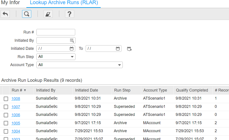 Lookup Archive Runs